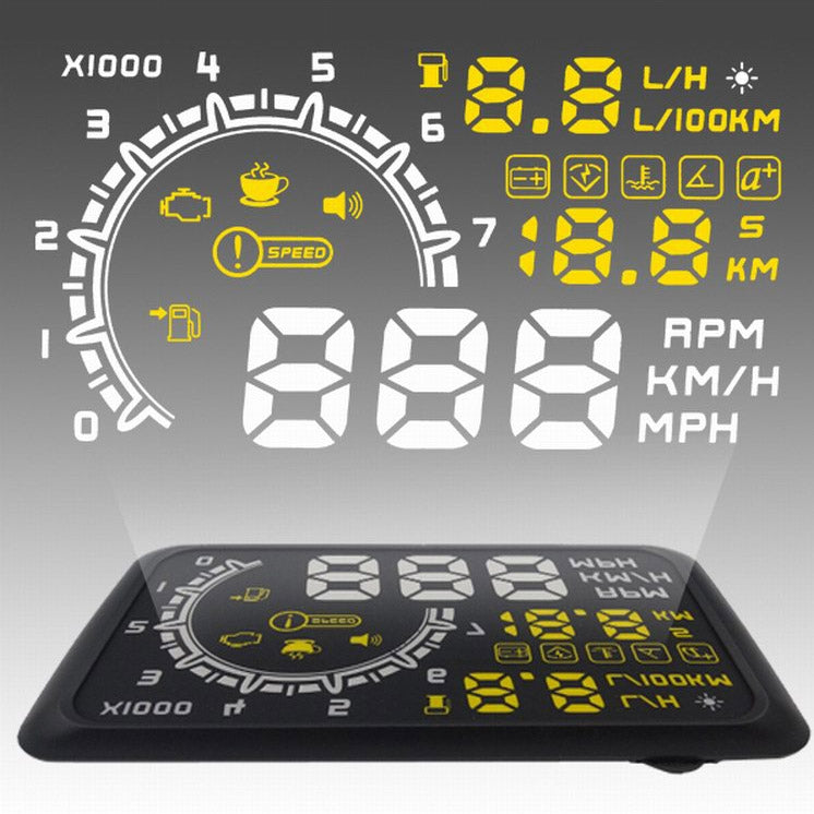 W02 Sistema di avviso del consumo di carburante HUD OBDII per auto da 5,5 pollici Proiettore Head Up Display montato su veicolo con LED, W02