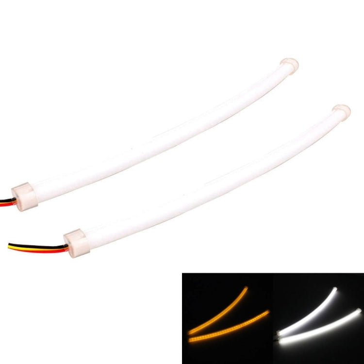 2 PZ 3W 180LM 6500K 597-577nm Bianco + Giallo Tubo LED cablato Luce di marcia diurna DRL Lampada sterzo, DC12V, Lunghezza lampada: 30 cm, 3W 180LM