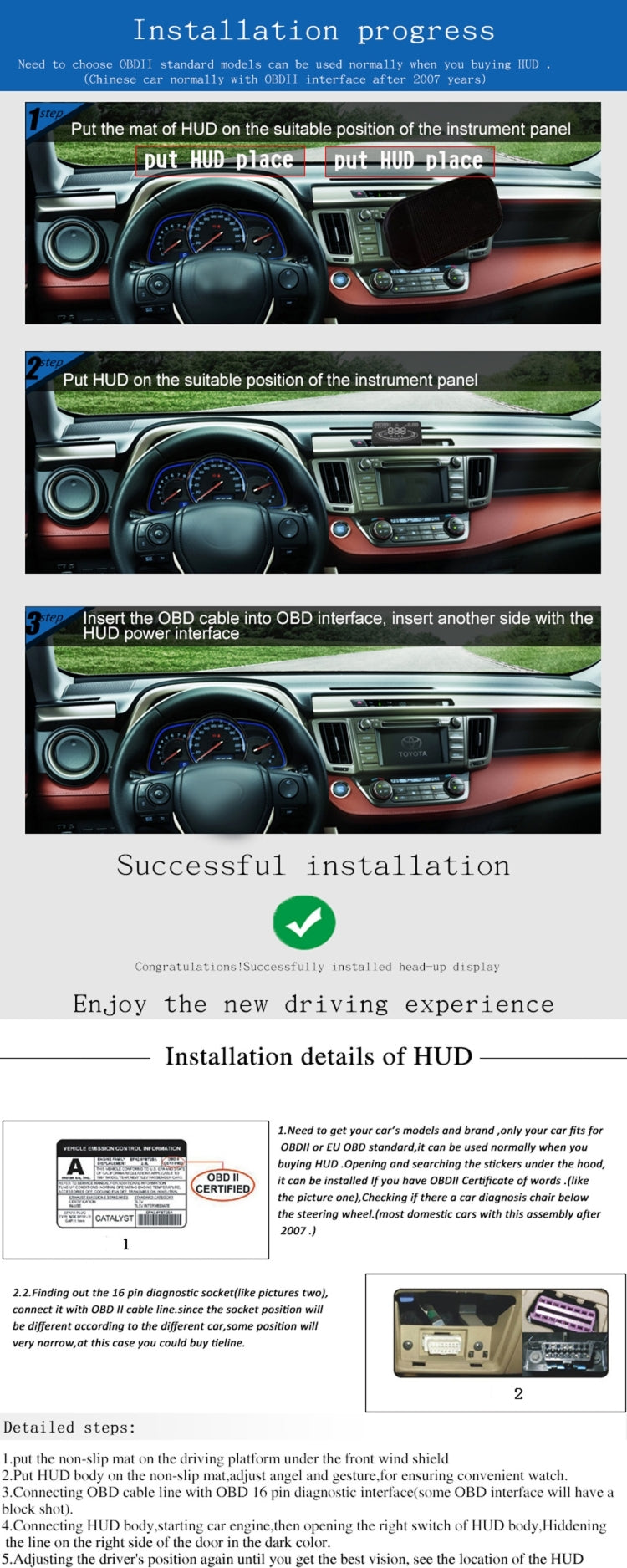 E300 da 5,5 pollici per auto OBDII/EUOBD HUD Sistema di sicurezza Head Up Display montato sul veicolo, supporta velocità e consumo di carburante, allarme di velocità eccessiva, consumo di carburante, temperatura dell'acqua, ecc., E300