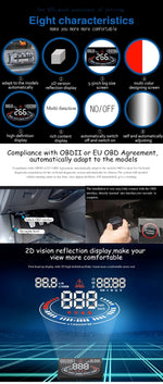 E300 da 5,5 pollici per auto OBDII/EUOBD HUD Sistema di sicurezza Head Up Display montato sul veicolo, supporta velocità e consumo di carburante, allarme di velocità eccessiva, consumo di carburante, temperatura dell'acqua, ecc., E300