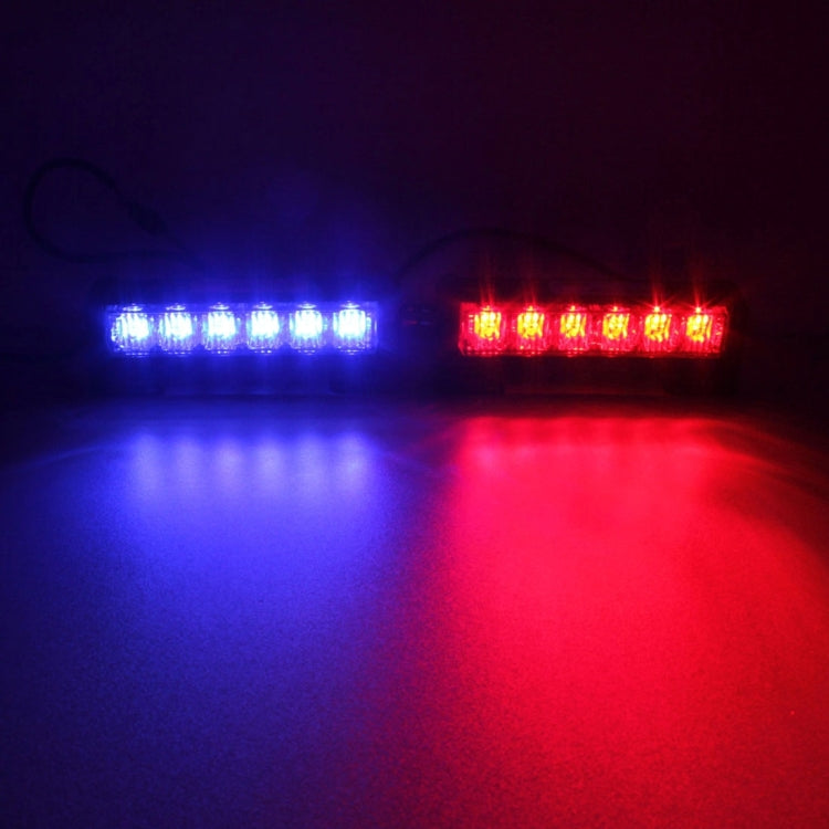 2 PZ 6 pollici 6 LED 2 x 18W Spia flash per auto Rosso + Blu Cambia luce di emergenza impermeabile bianca, DC 12V, Light Red + Blue Change White