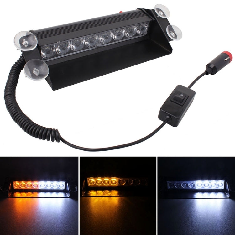 8W 800LM 8-LED 3-Modalità Angolo regolabile Strobo per auto Flash Dash Lampada di emergenza Luce di emergenza con ventose, DC 12V, White + Red, White + Yellow, Red + Blue, Blue, Red, White, Yellow