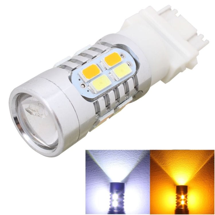 2PCS T25 10W 700LM Giallo + Luce Bianca Doppi Fili 20-LED SMD 5630 Lampadina Luce Freno Auto, Corrente Costante, DC 12-24V, T25 Dual Wires