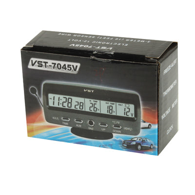 Termometro digitale per auto LCD da 3,6 pollici con visualizzazione di ora/data/settimana/allarme/tensione della batteria di stoccaggio dell'auto, 3.6 inch Digital Thermometer