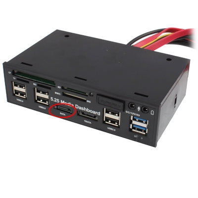 Lettore di schede per dashboard PC multimediale da 5,25 pollici 2 x USB 3.0 + 6 x USB 2.0 SATA, 2 x USB 3.0 + 6 x USB 2.0 SATA