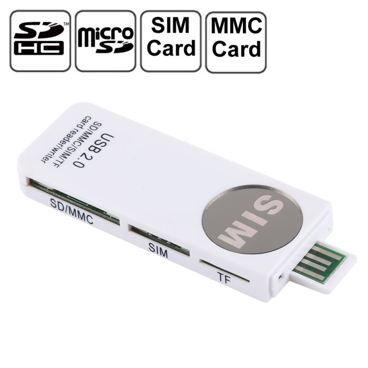 Lettore di schede universale USB, supporto scheda SD/MMC/SIM/TF, White