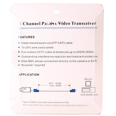 2 ricetrasmettitori video passivi Balun UTP BNC Cat5 a 1 canale, X202E