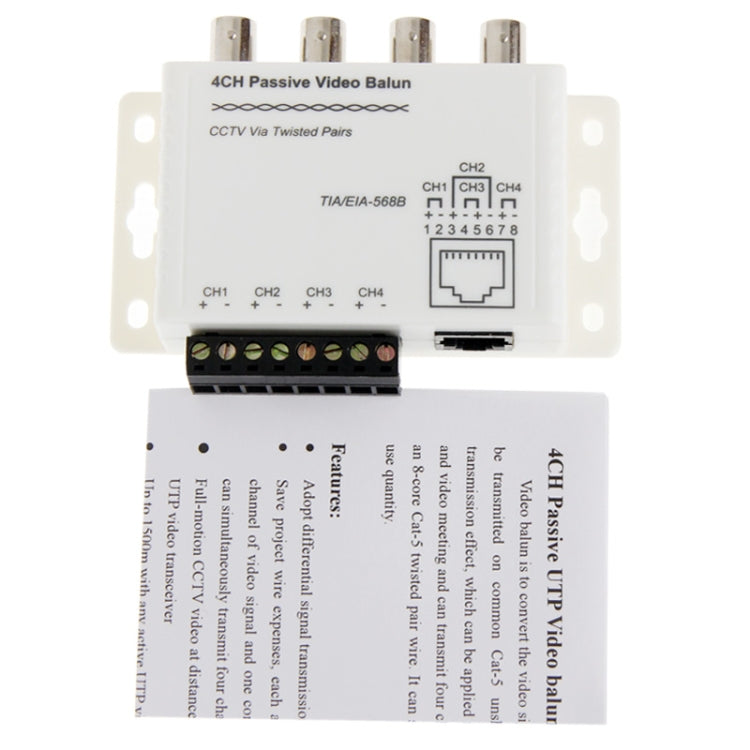 Balun video UTP passivo 4 canali per CCTV