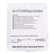 2 adattatori coassiali balun video passivi 202C-HD CVI/TVI/AHD 1CH, 202C-HD
