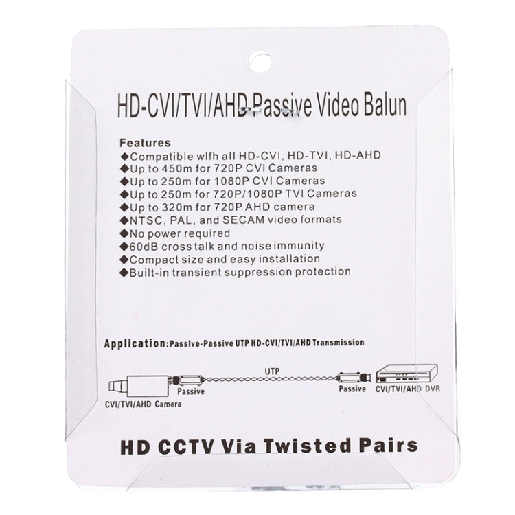 2 adattatori coassiali balun video passivi 202C-HD CVI/TVI/AHD 1CH, 202C-HD