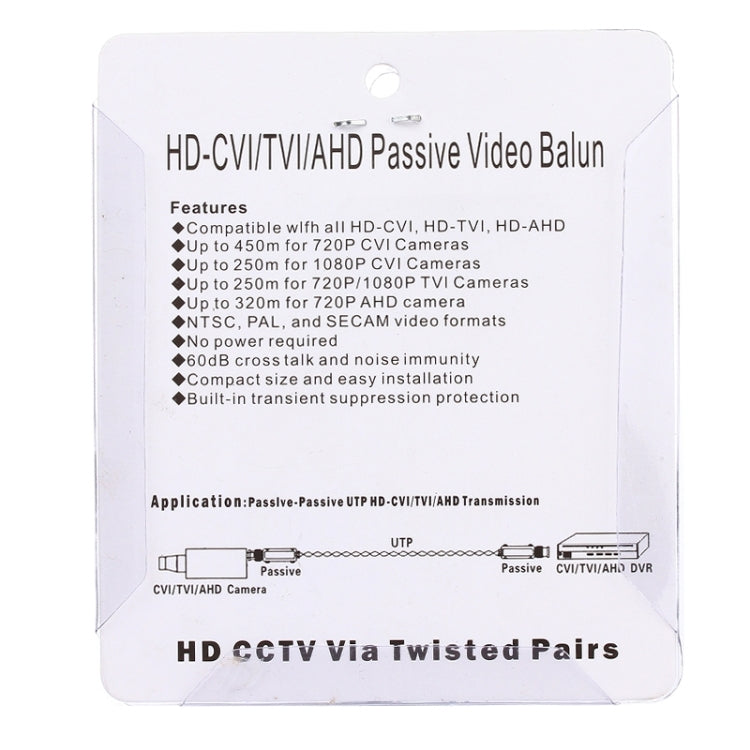 2 adattatori coassiali balun video passivi 202E-HD CVI/TVI/AHD 1CH, 202E-HD