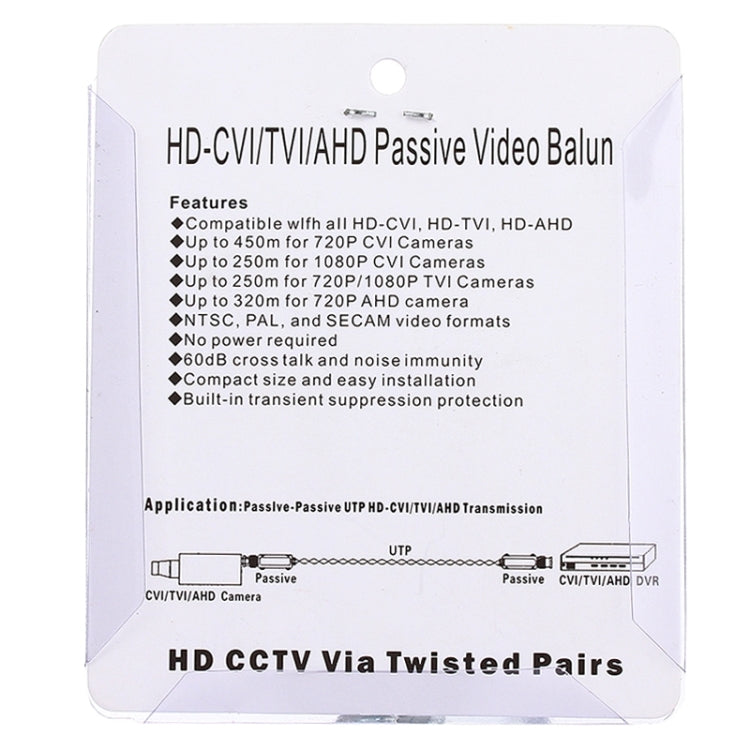 2 PCS HD 202P Coassiale CVI/TVI/AHD 1CH Ricetrasmettitore video balun passivo, 202P