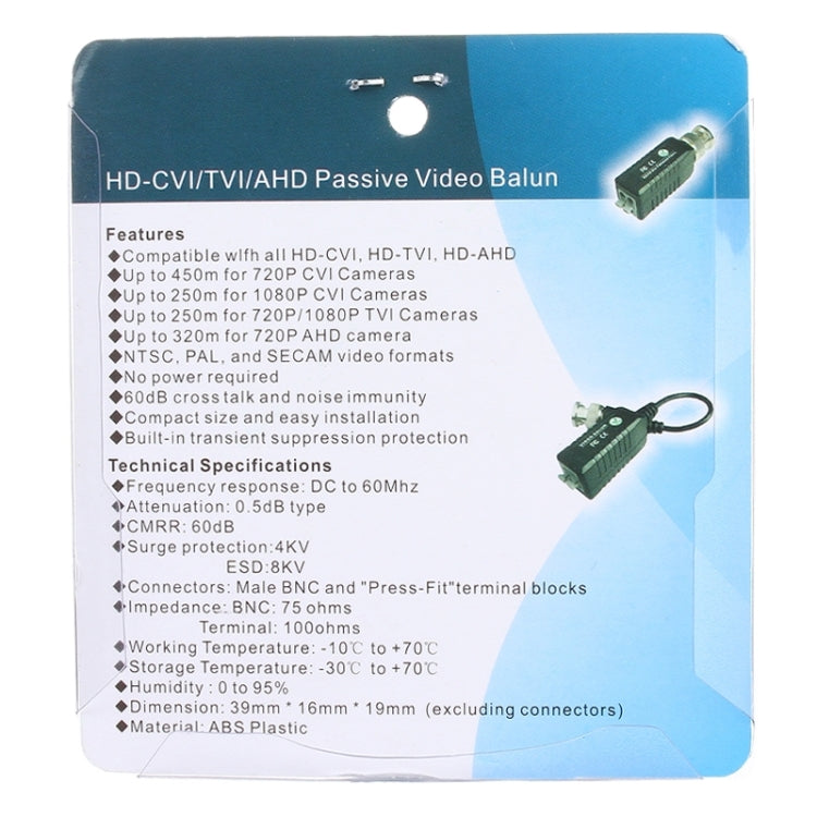 2 PCS HD 302B Coassiale CVI/TVI/AHD 1CH Ricetrasmettitore video balun passivo, 302B