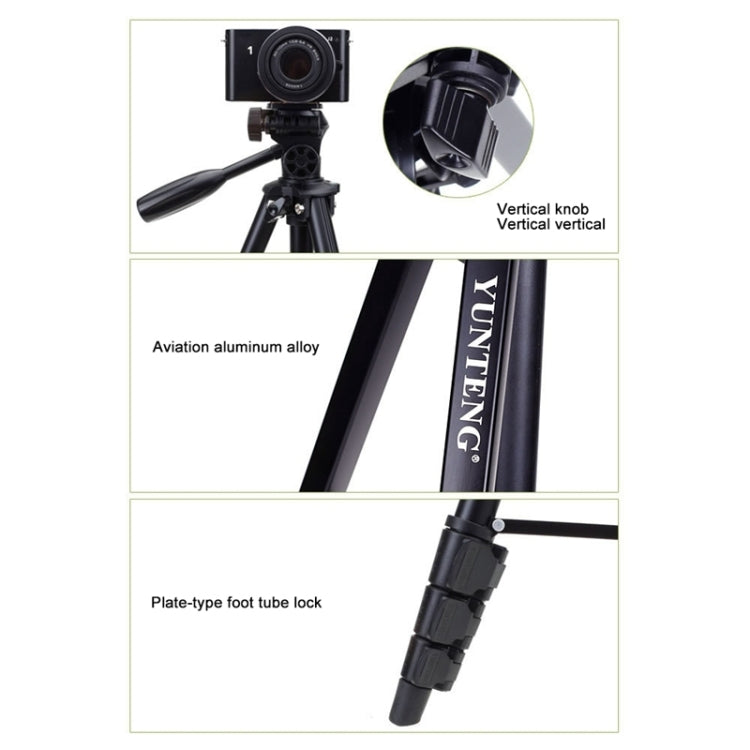 YUNTENG VCT-681 Treppiede per fotocamere reflex/micro-reflex/fotocamere digitali da 138 cm, gambe pieghevoli in alluminio a 4 sezioni, adatto per Canon/Nikon/Panasonic/Pentax/Casio/Sony/Fuji (capacità di carico: 3 kg)