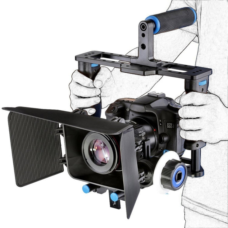 YELANGU YLG1103A-B Stabilizzatore per gabbia per videocamera con maniglia grande + kit Matte Box per fotocamera DSLR/videocamera
