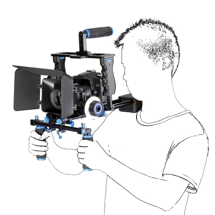 YELANGU YLG1103A-A Supporto a spalla per fotocamera con doppia maniglia + Kit stabilizzatore gabbia per fotocamera con scatola opaca per fotocamera DSLR/videocamera