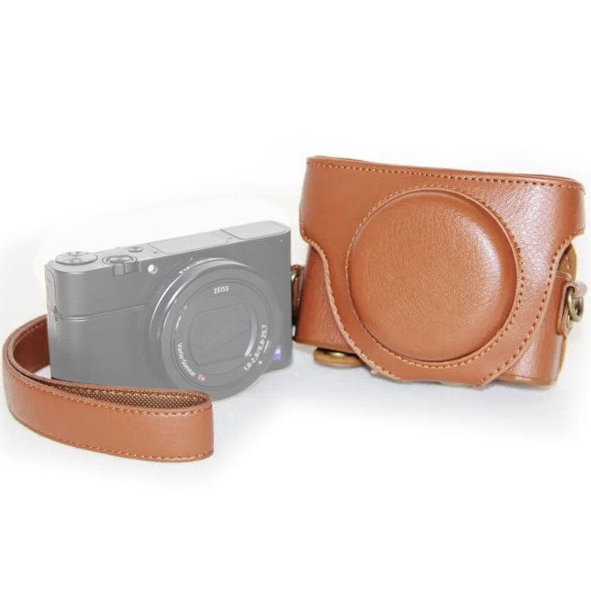 Borsa per fotocamera in pelle PU stile retrò con cinturino per Sony RX100 M3 / M4 / M5