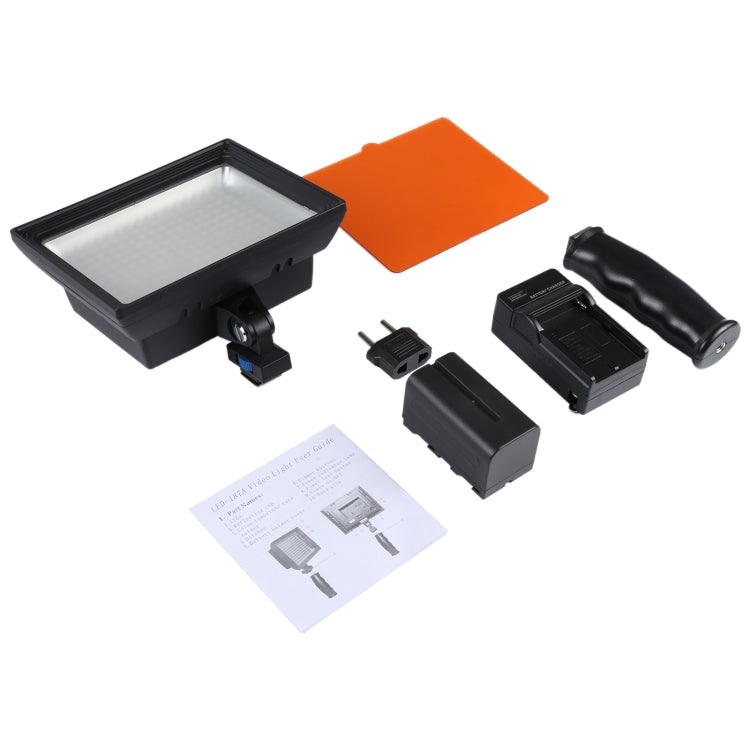 LED-187A Luce video a 187 LED per fotocamera/videocamera e batteria agli ioni di litio Sony NP-F770 da 7,4 V 4400 mAh e con fogli morbidi e filtri gialli, 187 LED with NP-F770
