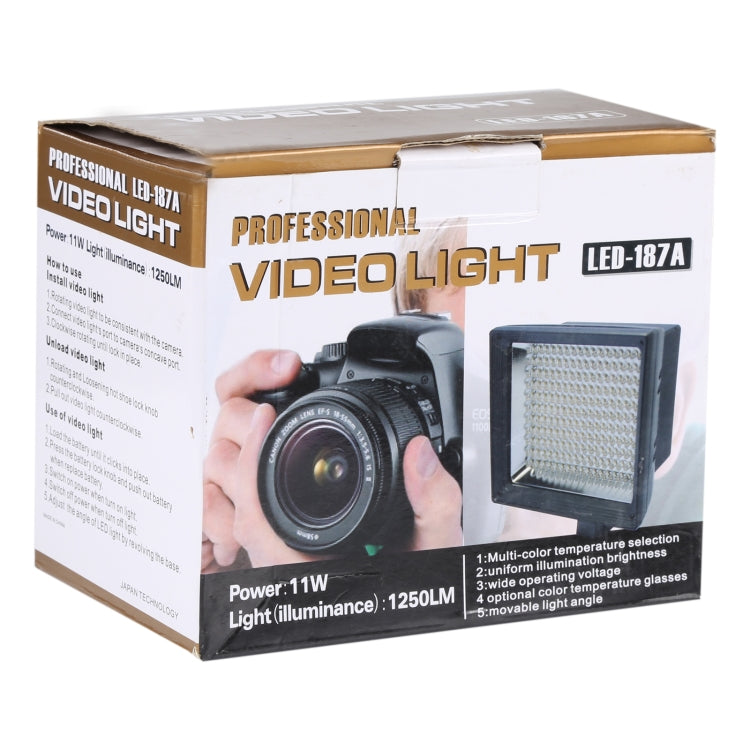 LED-187A Luce video a 187 LED per fotocamera/videocamera e batteria agli ioni di litio Sony NP-F770 da 7,4 V 4400 mAh e con fogli morbidi e filtri gialli, 187 LED with NP-F770