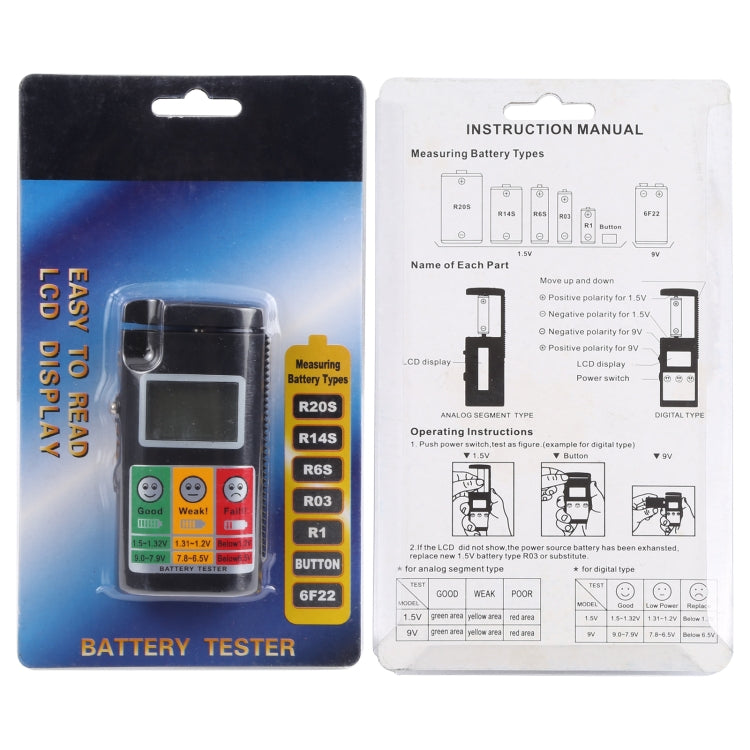 Tester batteria schermo LCD digitale per R20S / R14S / R6S / R03 / R1 / Pulsante / 6F22