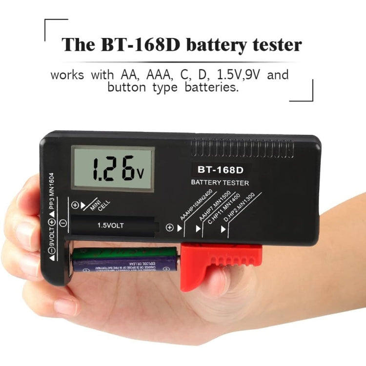 BT-168D Tester universale per batterie con display LCD digitale per batterie 1,5 V AAA, AA e 9 V 6F22