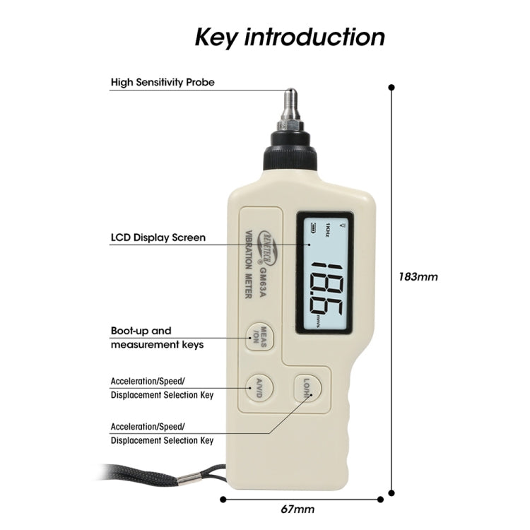 BENETECH GM63A Misuratore di vibrazioni Tester digitale Analizzatore vibrometro Velocità di accelerazione, BENETECH GM63A