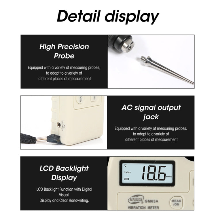 Benetech GM63A Misuratore di Vibrazioni Digitale