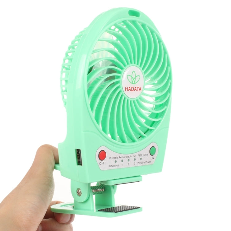 Ventilatore ricaricabile Hadata da 4,3 pollici portatile USB/agli ioni di litio con regolazione della terza marcia e clip