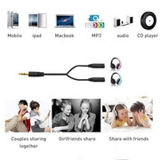 Adattatore splitter per auricolari da 3,5 mm maschio a doppio 3,5 mm femmina, lunghezza: circa 25 cm, 3.5mm Male to 2 x 3.5mm Female