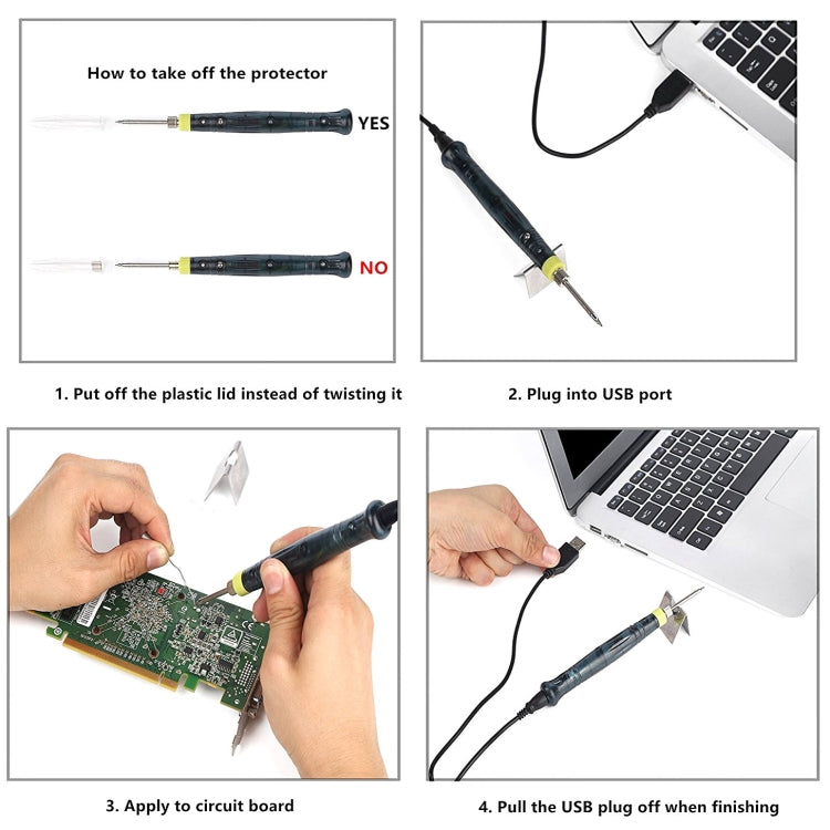 Penna per saldatore portatile alimentata tramite USB 5V 8W Punta a lunga durata + Interruttore tattile Cappuccio protettivo Spegnimento automatico 25 secondi, ZD-20U