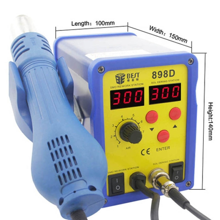 BEST BST-898D 2 in 1 AC 220V 720W Display LED Pistola ad aria calda senza piombo a temperatura regolabile con vento elicoidale + Stazione di saldatura e saldatore, BST-898D EU Plug, BST-898D US Plug