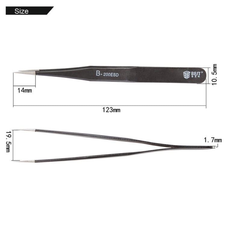 BEST BST-200ESD 202 Pinzette con punta antistatica in acciaio inossidabile, BST-200ESD