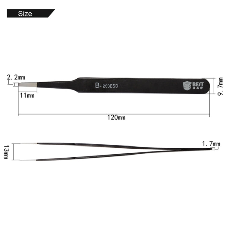 BEST BST-203ESD 202 Pinzette con punta antistatica in acciaio inossidabile, BST-203ESD