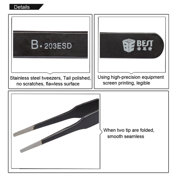 BEST BST-203ESD 202 Pinzette con punta antistatica in acciaio inossidabile, BST-203ESD