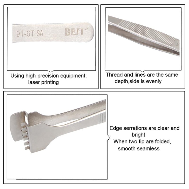 BEST BST-91-6T Pinzette professionali per wafer in acciaio inossidabile SA per wafer di silicio, BST-91-6T