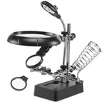 Lente d'ingrandimento a clip ausiliaria a 5 LED AC/DC intercambiabile con supporto per saldatura e due lenti d'ingrandimento, 2.5X, EU Plug
