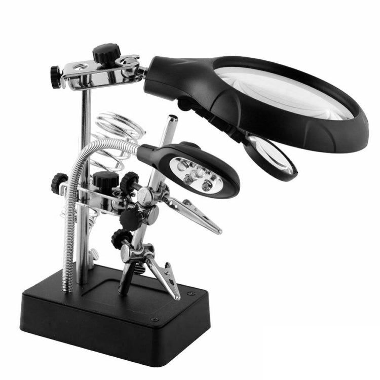 Lente d'ingrandimento a clip ausiliaria a 5 LED AC/DC intercambiabile con supporto per saldatura e due lenti d'ingrandimento, 2.5X, EU Plug