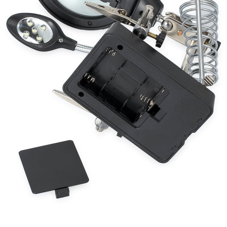Lente d'ingrandimento a clip ausiliaria a 5 LED AC/DC intercambiabile con supporto per saldatura e due lenti d'ingrandimento, 2.5X, EU Plug