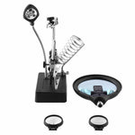 Lente d'ingrandimento a clip ausiliaria a 5 LED AC/DC intercambiabile con supporto per saldatura e due lenti d'ingrandimento, 2.5X, EU Plug