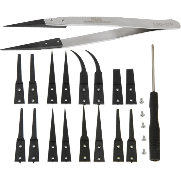 9 in 1 Replaceable Anti-Static Tweezers with Phillips Screwdriver, 9 in 1