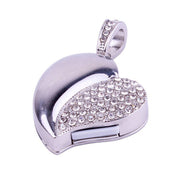 Disco flash USB per gioielli con diamanti a forma di cuore in argento, speciale per i regali di San Valentino, 2GB, 4GB, 8GB, 16GB, 32GB