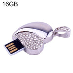 Disco flash USB per gioielli con diamanti a forma di cuore in argento, speciale per i regali di San Valentino, 2GB, 4GB, 8GB, 16GB, 32GB