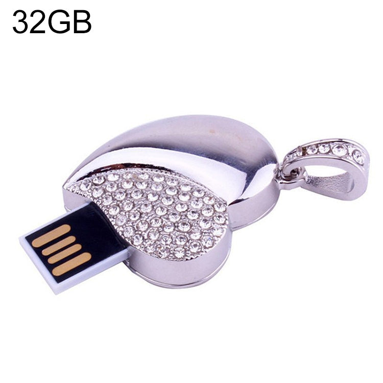 Disco flash USB per gioielli con diamanti a forma di cuore in argento, speciale per i regali di San Valentino, 2GB, 4GB, 8GB, 16GB, 32GB