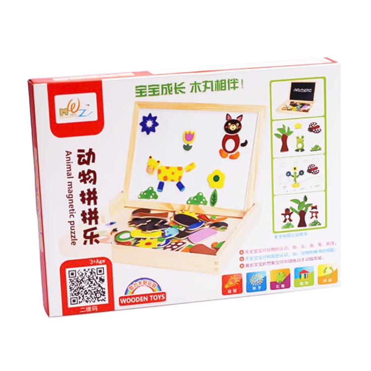 Tavolo da disegno magnetico a doppio lato con puzzle animale, Animal 1