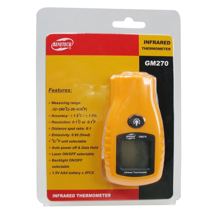 Mini termometro digitale a infrarossi BENETECH, intervallo di temperatura: -32 - 280 gradi (GM270), GM270