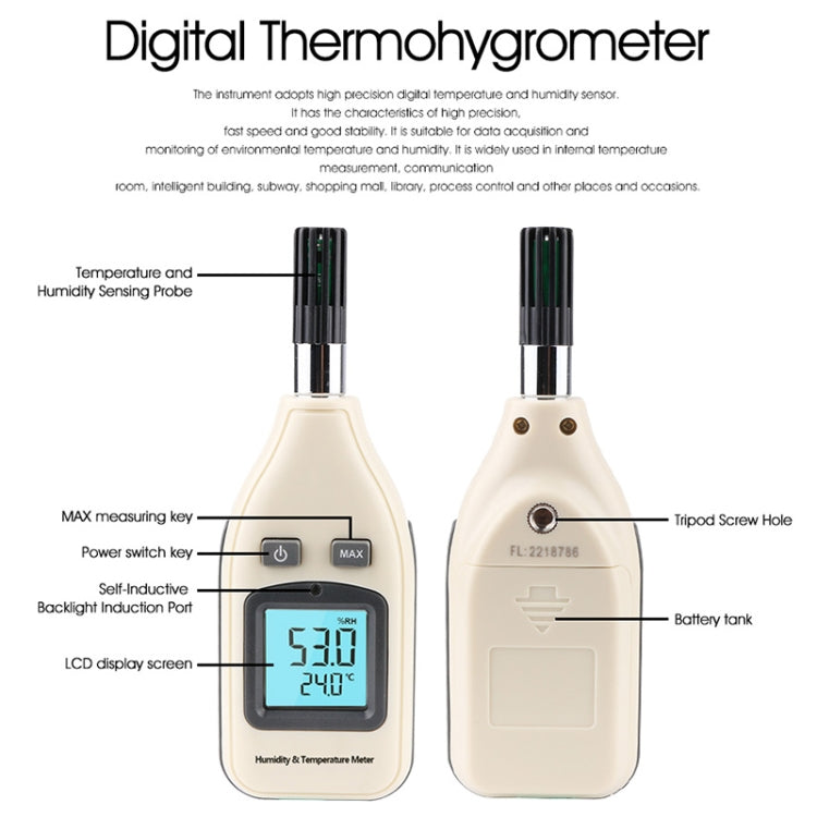 BENETECH GM1362 Misuratore digitale di umidità e temperatura con schermo da 1,45 pollici, GM1362