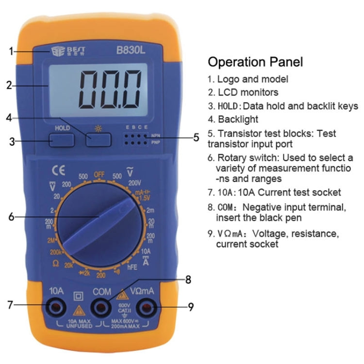 Multimetro digitale con display LCD BST-B830L 9V