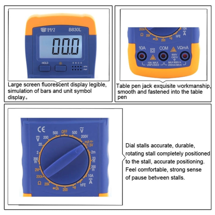 MIGLIOR multimetro digitale con display LCD BST-B830L da 9 V, BST- B830L