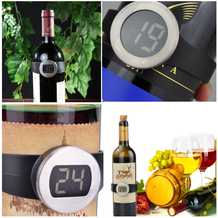 Termometro per bottiglia di vino con display LCD digitale in gradi Celsius, diametro bottiglia adatto: 65-80 mm (nero + argento), TL802-TT