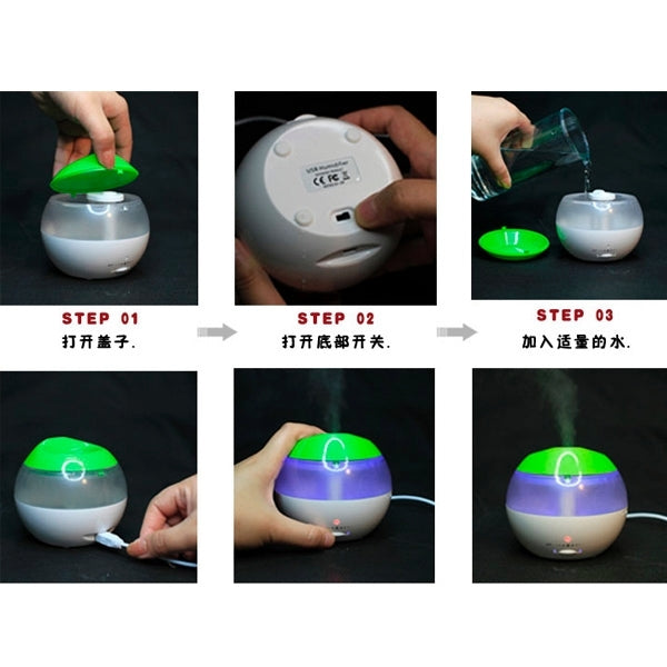 Umidificatore USB con mini indicatore rosso e interruttore di regolazione della quantità di vapore (bianco + verde), USB Air Humidifier